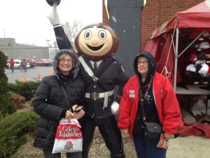 Ruth Ware and Cheryl Schmidt at a snowy Buckeye game, but they still had a great time!